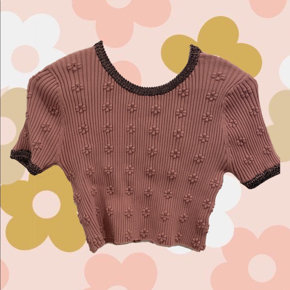 Knit Crop Top with 3-D flowers